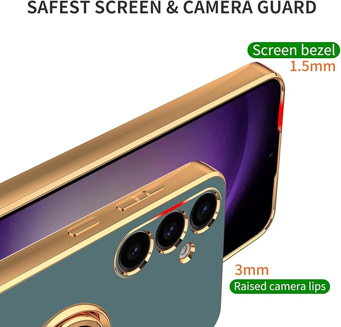 Dinick Gray for Samsung Galaxy S24+ Case with Ring Holder Kickstand [with Magnetic] Soft TPU Bumper, Glitter Gold Electroplated Cover Slim Thin Protective Phone Case for Galaxy S24 Plus