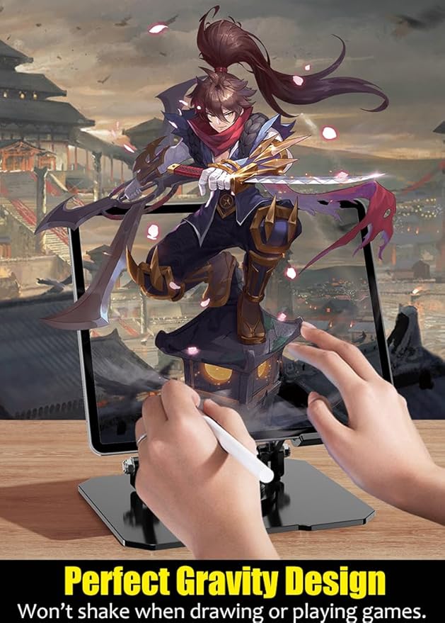 360° Rotating Tablet Desk Stand Holder with USB Cooler，Carbon Steel Frame Dual Rod Mount Support for iPad Pro 13 12 11 Air Mini 5 4 3 Samsung Tab E-Reader (Silver with Built-in Cooler)