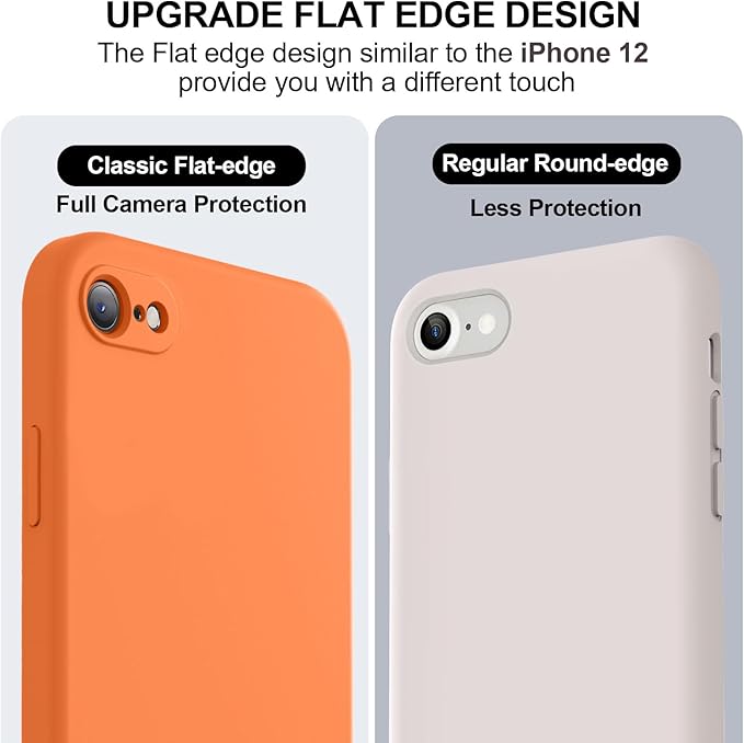 Vooii for iPhone SE Case 2022/3rd/2020,iPhone 8/7 Case, Upgraded Liquid Silicone with [Flat Edges] [Camera Protection] [Soft Anti-Scratch Microfiber Lining] Phone Case for iPhone SE - Bright Orange