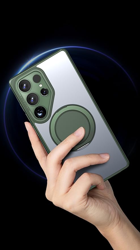 Magnetic Stand Case for Samsung Galaxy S25 Ultra [with 2 Tempered Glass Film] [360° Rotation Magnetic Stand] [Compatible with Magsafe] Military-Grade Drop Protection Case, Clear