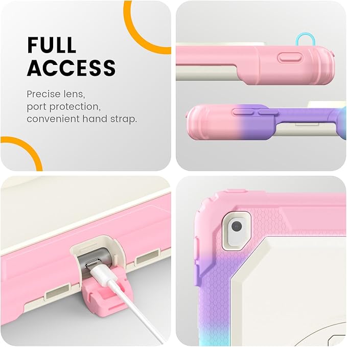 Timecity Case for iPad 9th/ 8th/ 7th Generation 10.2 inch - Heavy Duty Protective Cover with Screen Protector, Rotating Stand, Shoulder Strap & Pencil Holder | Kids-Friendly (Pink Camo)