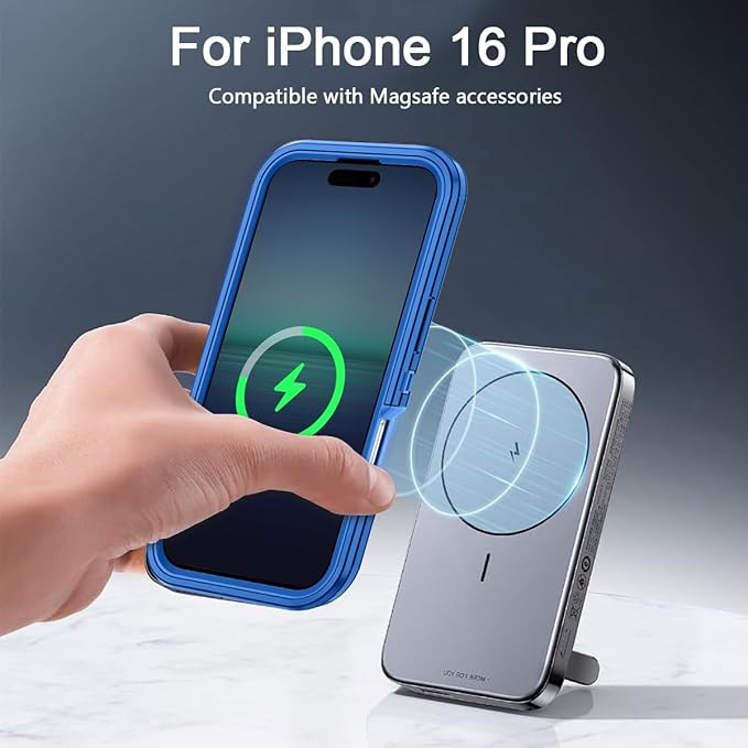 for iPhone 16 Pro Case [Compatible with MagSafe] Shockproof 3-Layer Full Body Protection [Without Screen Protector] Rugged Heavy Duty Cover Case for Apple iPhone 16 Pro 6.3",Sea Blue
