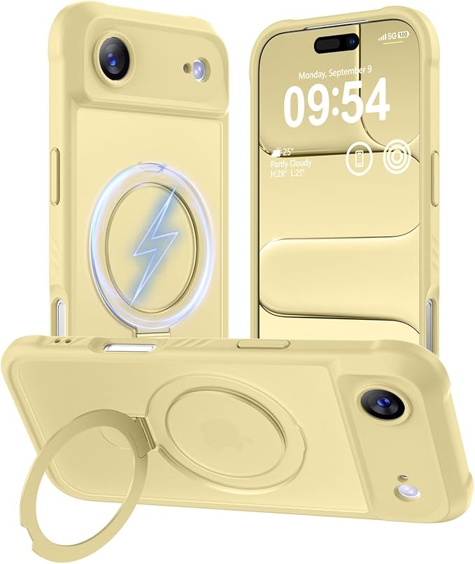 MOCCA Compatible with iPhone Air Case with Magnetic Invisible Stand [Full Camera Protection] [Compatible with Magsafe] Military Drop Shockproof Translucent Matte Phone Case Cover 6.5",Creamy Yellow