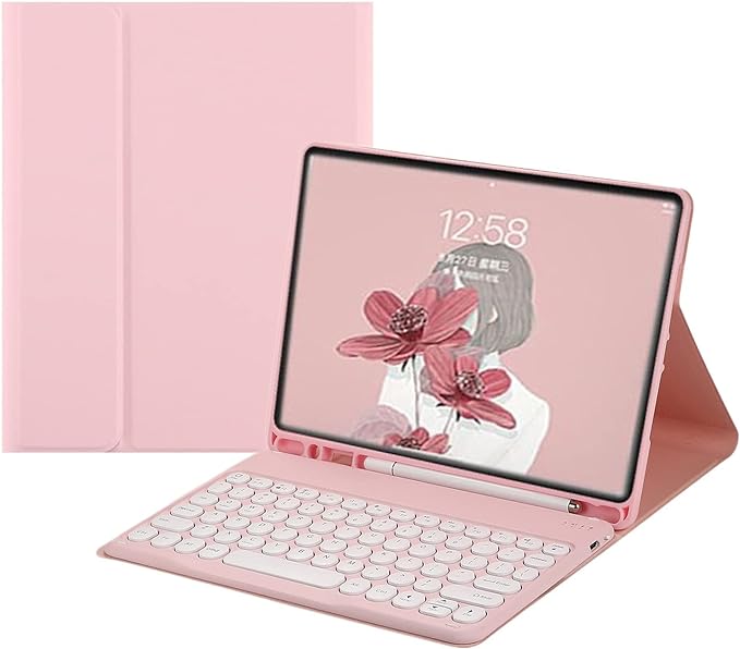HENGHUI Keyboard Case for Galaxy Tab A7 Lite 8.7 inch Detachable Magnetic Color Keyboard Cover Cute Round Key,Pink