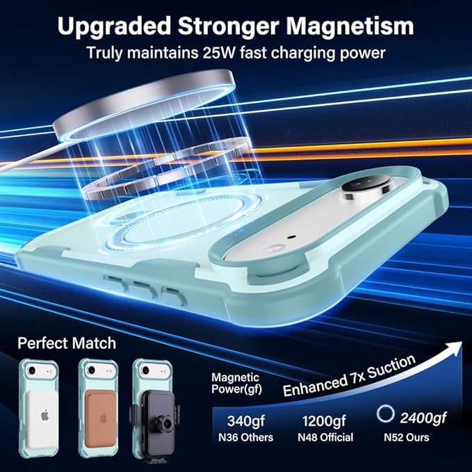 Designed for iPhone 17 Air Case with Magnetic Stand [Military Drop Protection][Compatible with Magnet] Shockproof 17 Air Phone Case with Ring Holder, Green