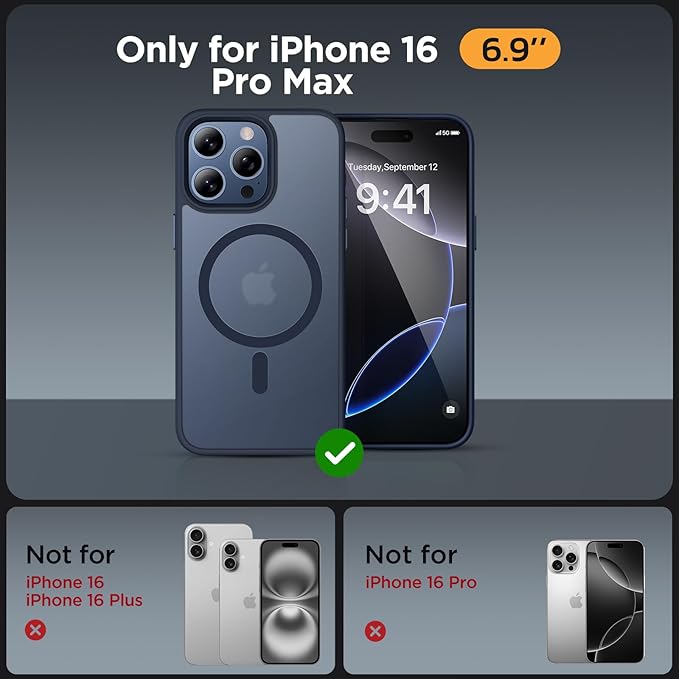 Miracase Magnetic Series for iPhone 16 Pro Max Case [Compatible with MagSafe] [with Screen Protector] Military-Grade Protection, Anti-Fingerprint, Slim Phone Case for 16 Pro Max 6.9 inch- Dark Blue