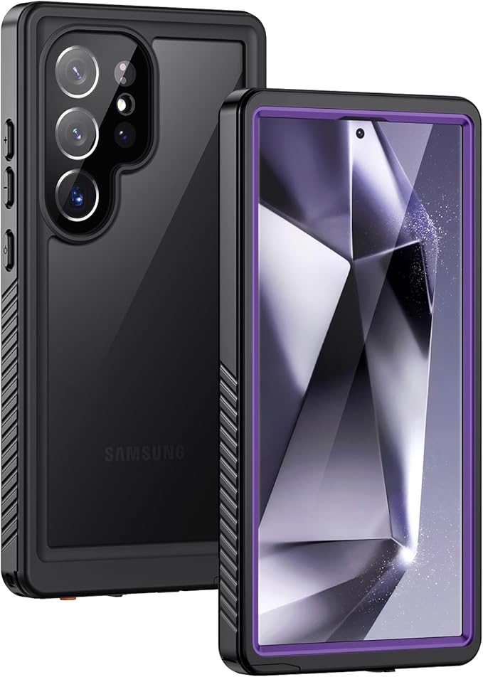 Lanhiem for Samsung Galaxy S24 Ultra Case, IP68 Waterproof Dustproof, Built-in Screen Protector, Rugged Full Body Shockproof Protective Cover for Galaxy S24 Ultra 5G 6.8 Inch, Purple/Clear