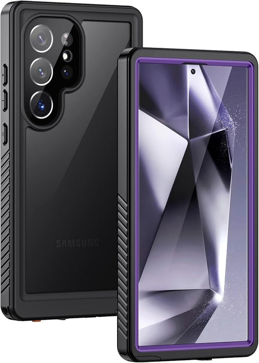 Lanhiem for Samsung Galaxy S24 Ultra Case, IP68 Waterproof Dustproof, Built-in Screen Protector, Rugged Full Body Shockproof Protective Cover for Galaxy S24 Ultra 5G 6.8 Inch, Purple/Clear