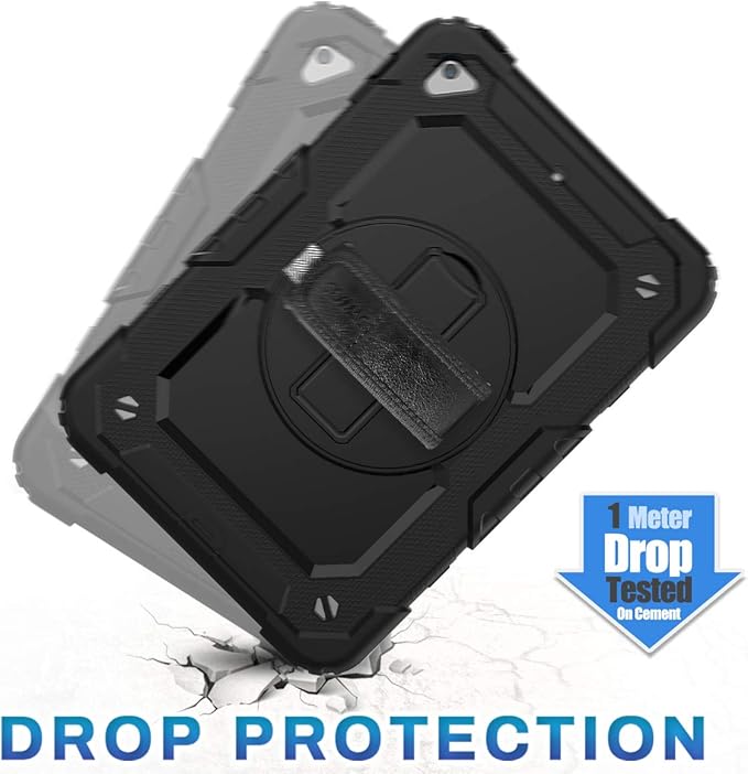 SEYMAC stock Case for iPad mini 5/4 with Screen Protector Pencil Holder [360 Rotating Hand Strap] & Stand, Drop-Proof Case for iPad mini 5th/4th Generation 7.9 inch (Black)