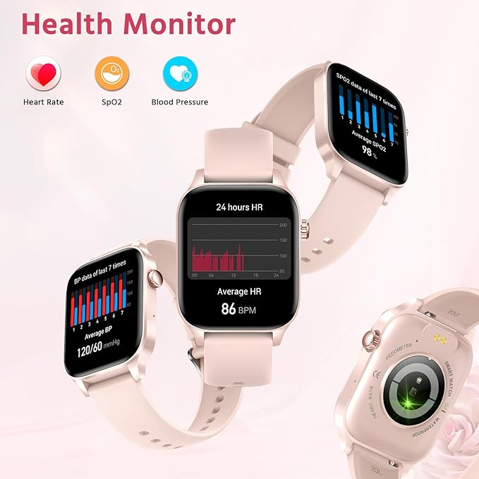 Pink Smart Watch for Women, 1.85" Large Screen Fitness Watch with Bluetooth Call/Voice Assistant, Ultra-Light Smartwatch with Sleep Tracker for Android and iPhone