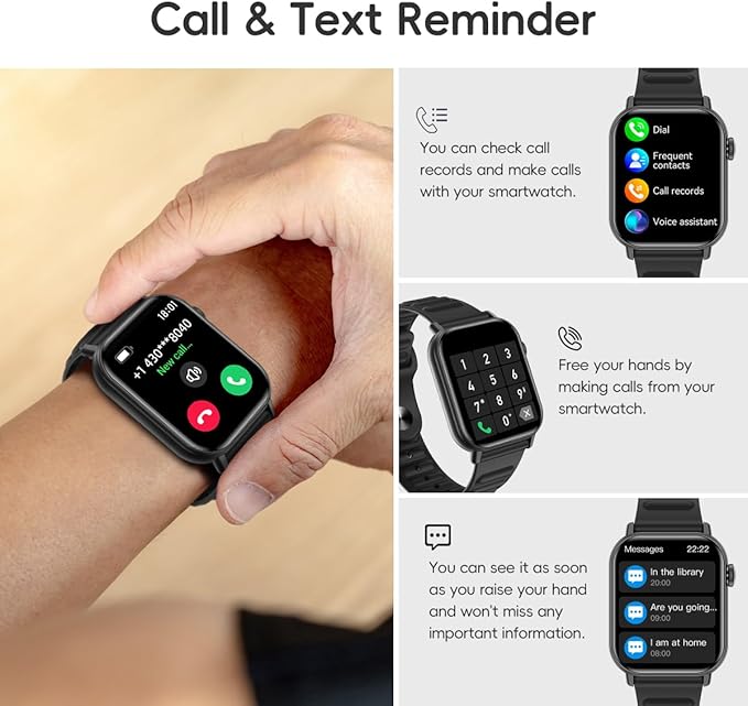 Smart Watch Sports Pedometer Fitness Tracker, Bluetooth Call Heart Rate/Blood Oxygen/Sleep Monitor, 100 Sports Modes Waterproof for iOS Android Men's Women's Smart Watch (Black)