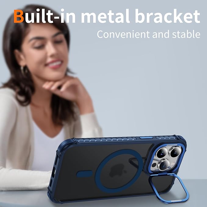Magnetic for iPhone 15 Pro Max Case Blue with MagSafe Wireless Charging Heavy Duty Military-Grade Shockproof Protection Adjustable Kickstand Slim Matte Anti-Fingerprint Cover Men Women