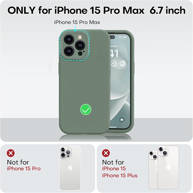 Vooii Compatible with iPhone 15 Pro Case, Upgrade Defender Liquid Silicone, [Enhanced Camera Protection] [Soft Anti-Scratch Microfiber Lining] Shockproof Phone Case iPhone 15 Pro 6.1 inch - Cypress