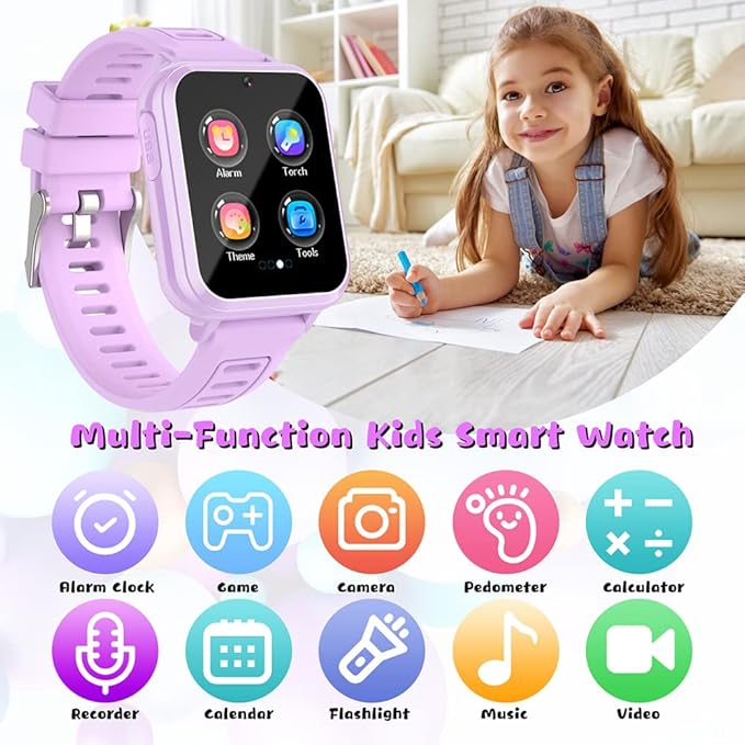 Retysaz Kids Smart Watch,24 Game Smart Watch for Kids, Fashion Smartwatches for Children 3-14 Great Gifts to Girls Boys (Purple)