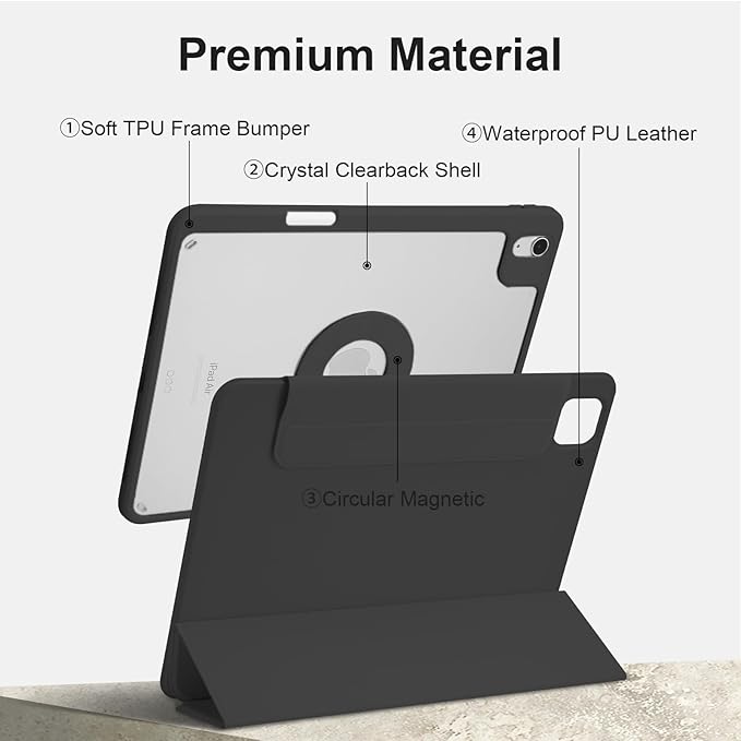 Case for iPad Air 13 Inch M3/M2 2025/2024, iPad Pro 12.9 Inch 6th/5th Generation 2022/2021 with Pencil Holder, Vertical Stand, Detachable Magnetic Trifold Stand Case,Auto Wake/Sleep, Black