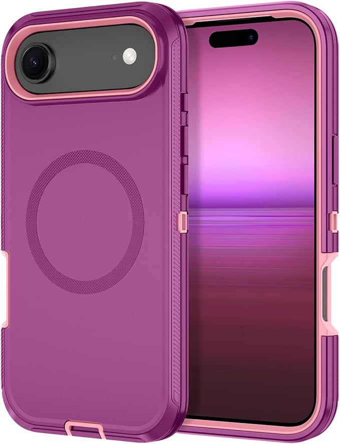 for iPhone Air Case/iPhone 17 Air Case [Compatible with MagSafe] Shockproof 3-Layer Full Body Protection [Without Screen Protector] Rugged Heavy Duty Cover for Apple iPhone Air,Purple/Pink
