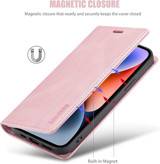 japezop iPhone 14 Case, iPhone 14 Wallet Case with [RFID Blocking] Card Holder Kickstand Magnetic,Leather Flip Case Wallet for iPhone 14 5G 6.1 Inch (Pink)
