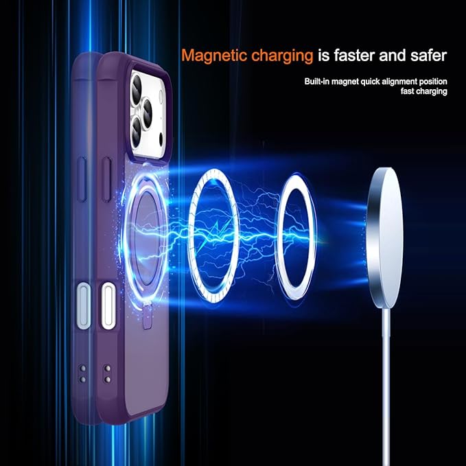 Magnetic Compatible with iPhone 17 Pro Max Case with Stand [Military Grade Drop Tested][Compatible with Magnet] Ring Translucent Slim Hard Back Soft Edge, Purple
