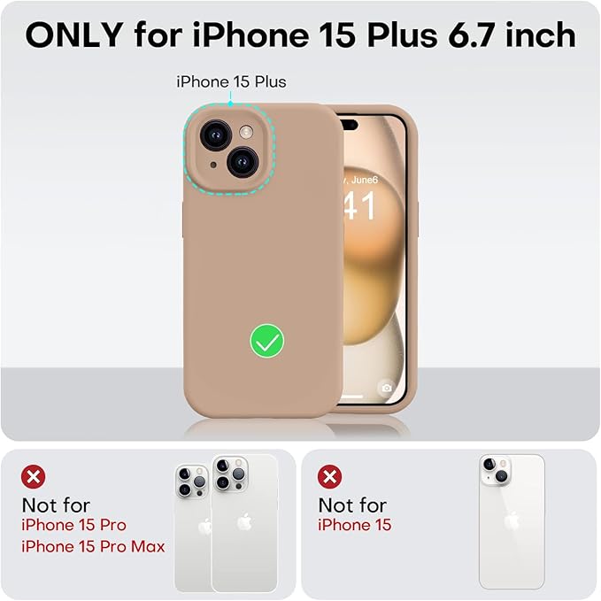Vooii Compatible with iPhone 15 Plus Case, Upgrade Liquid Silicone [Enhanced Camera Protection] [Soft Anti-Scratch Microfiber Lining] Shockproof Phone Case for iPhone 15 Plus 6.7 inch - Light Brown