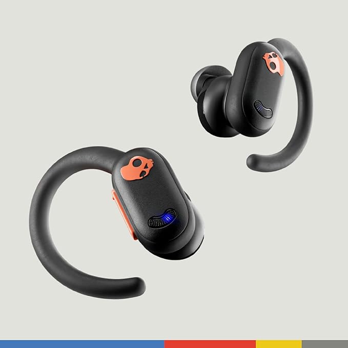 Skullcandy Push ANC Active Wireless Earbuds, Bluetooth Headphones, Noise Cancelling, 58 Hours Battery, Secure-Fit Over-Ear Hanger, Sweat and Waterproof, Microphone for iPhone Android - Black/Orange