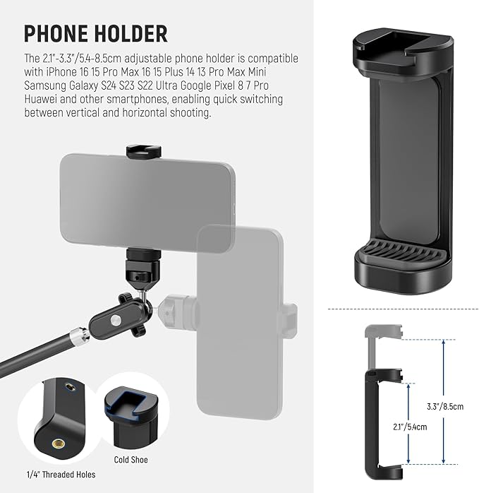 NEEWER 30" Articulating Magic Arm with Super Clamp/Action Cam Mount/Phone Holder, Overhead Camera Desk Mount Mic Boom Stand, Compatible with GoPro iPhone DSLR Webcam Microphone Video Recording, UA056