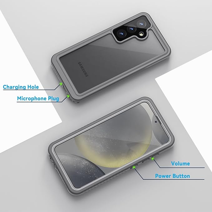 Lanhiem for Samsung Galaxy S24+ Plus Phone Case, IP68 Waterproof Dustproof Case with Built-in Screen Protector, Rugged Full Body Shockproof Protective Cover for Galaxy S24 Plus 6.7 Inch, Marble Gray