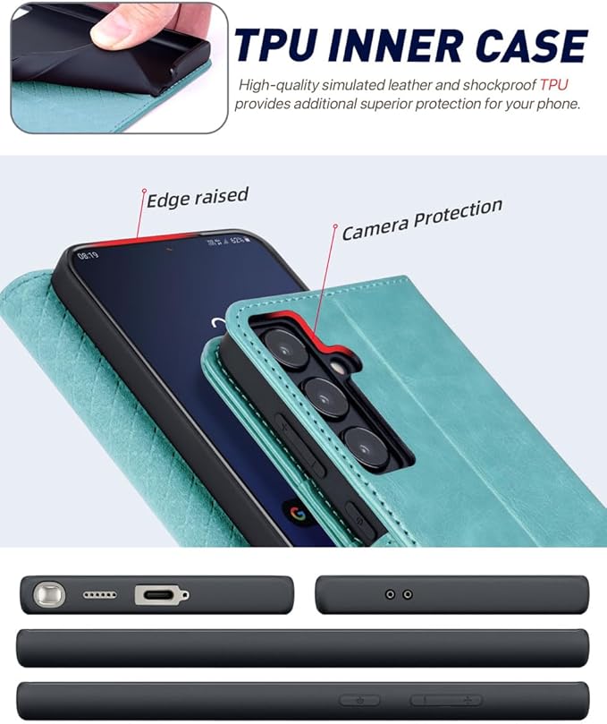 OCASE Compatible with Galaxy S24 5G Wallet Case, PU Leather Flip Folio Case with Card Holders RFID Blocking Kickstand [Shockproof TPU Inner Shell] Phone Cover (2024), Mint Green