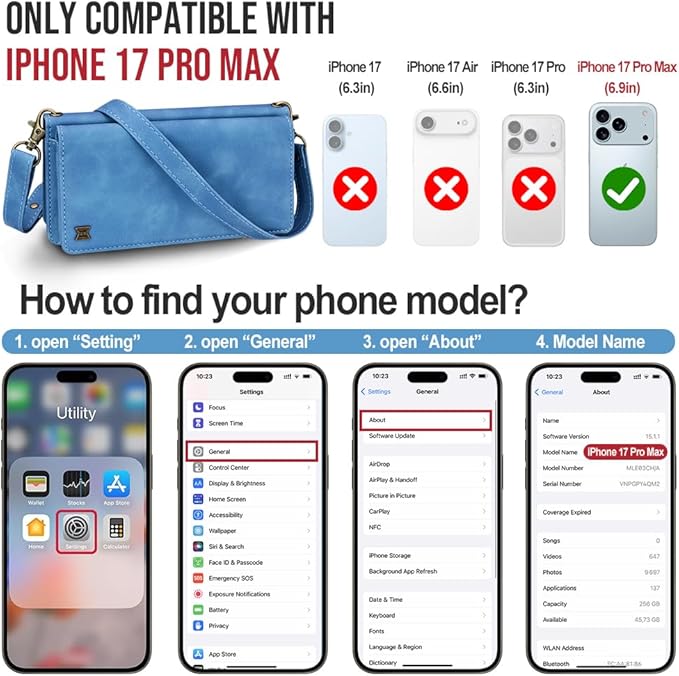 for iPhone 17 Pro Max Wallet Phone Case with 8 Card Holder,RFID Blocking | PU Leather | Kickstand | Flip | Wrist Strap&Shoulder Strap | Shockproof | Zipper Wallet | Women Men | 6.9" | Sky Blue