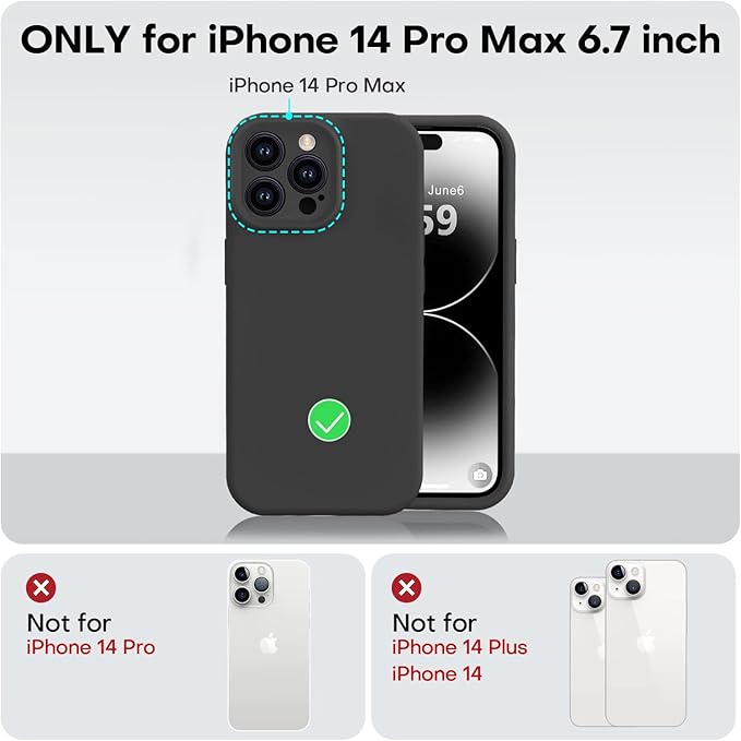 Vooii Compatible with iPhone 14 Pro Case, Liquid Silicone Upgrade [Camera Protection] [Soft Anti-Scratch Microfiber Lining] Shockproof Phone Case for iPhone 14 Pro 6.1 inch - Black