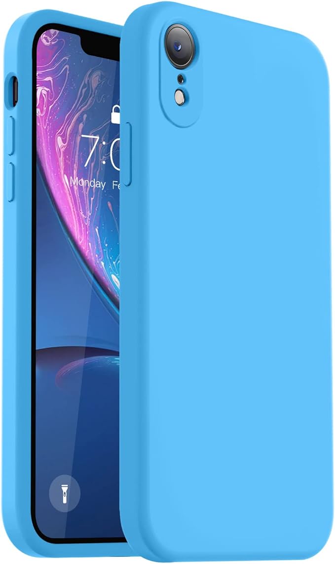 Vooii Compatible with iPhone XR Case, Upgraded Liquid Silicone with [Flat Edges] [Camera Protection] [Soft Anti-Scratch Microfiber Lining] Phone Case for iPhone 10 XR 6.1 inch - Blue