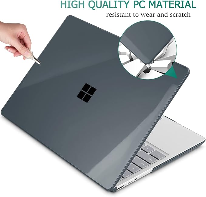 Tuiklol Case for 12.4 Inch Microsoft Surface Laptop Go 3/2 / 1 2023-2020 Releases, Plastic Hard Shell Case with Screen Protector and Keyborad Cover +Dust Plugs Model 2013/1943,Crystal Black