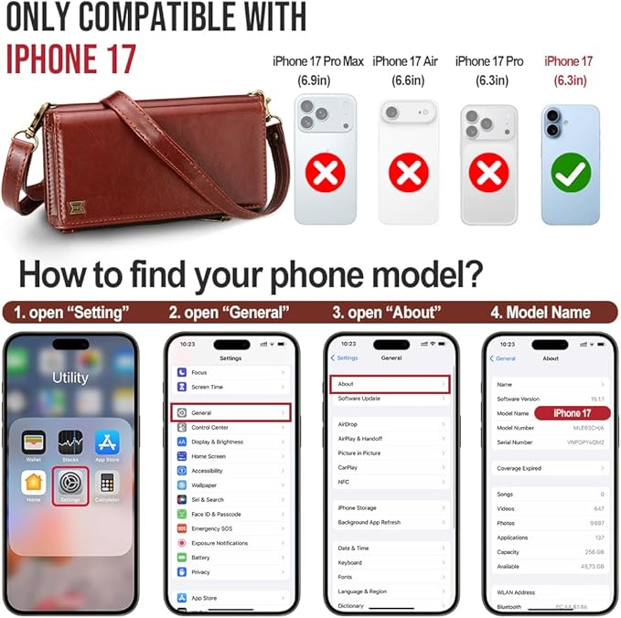 for iPhone 17 Wallet Phone Case with 7 Card Holder,RFID Blocking | PU Leather | Kickstand | Flip | Wrist Strap&Shoulder Strap | Shockproof | Zipper Wallet | Women Men | 6.3" | Brown