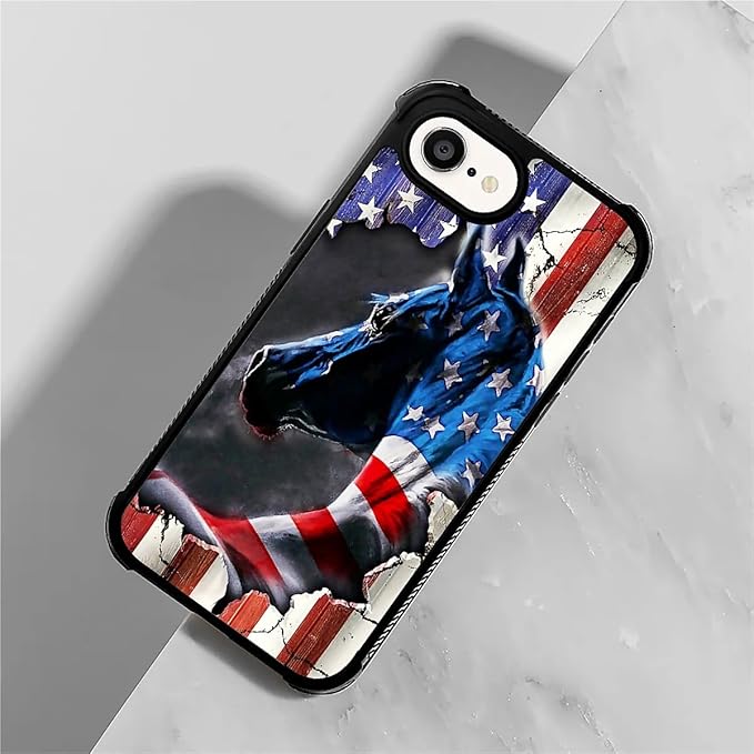 Compatible with iPhone 16e Case,American Flag Horse Phone Cover for Men/Women,Soft TPU Anti-Skid Thread and Four Corner Anti-Collision Protection Case Compatible with iPhone 16e 6.1inch