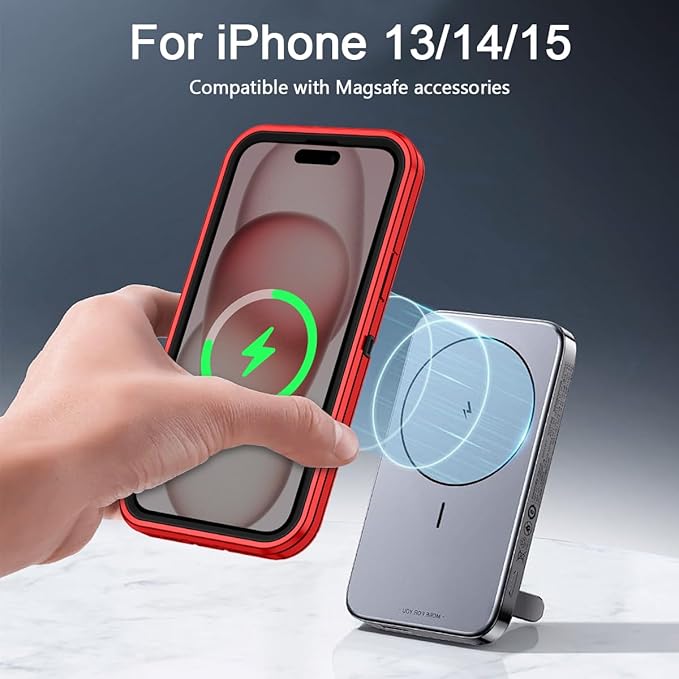 for iPhone 13/14/15 Case [Compatible with MagSafe] Shockproof 3-Layer Full Body Protection Rugged Heavy Duty Cover Case for Apple iPhone 13/14/15 6.1",Red/Black