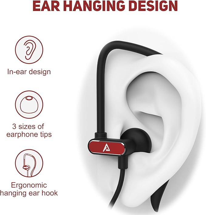 USB C Headphones with Microphone Wired USB C Earphones for Sports and Running Type C Earbuds Hooks Volume Control, Compatible with iPhone 16/15, Samsung, Google and Other Type C Smart Phone, Red