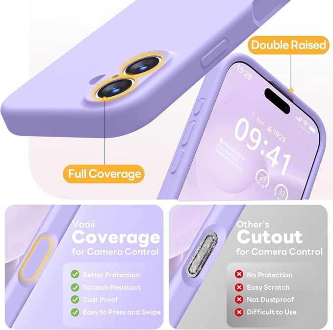 Vooii Magnetic Compatible with iPhone 17 Case (Compatible with Magsafe) (Upgraded Camera Protection) Liquid Silicone Shockproof Full Body Protective Phone Cover for Women Men, Light Purple, 6.3"