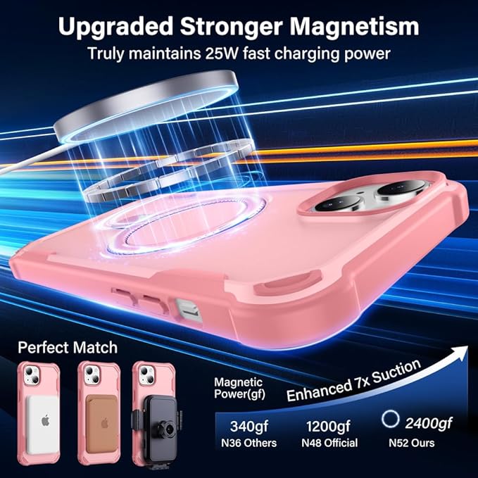 Designed for iPhone 15 Case with Magnetic Stand [Military Drop Protection][Compatible with Magnet] Shockproof 15 Phone Case with Ring Holder, Pink
