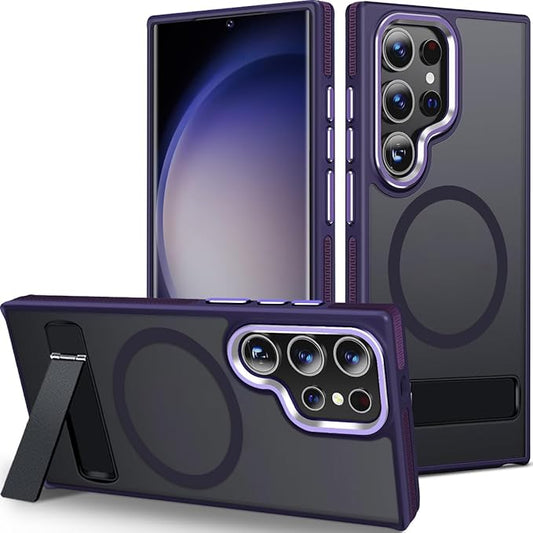 Magnetic Case for Samsung Galaxy S24 Ultra with Stand, Compatible with MagSafe, Anti-Slip Cover with Military-Grade Protection, Slim Phone Case for Galaxy S24 Ultra (Dark Purple)