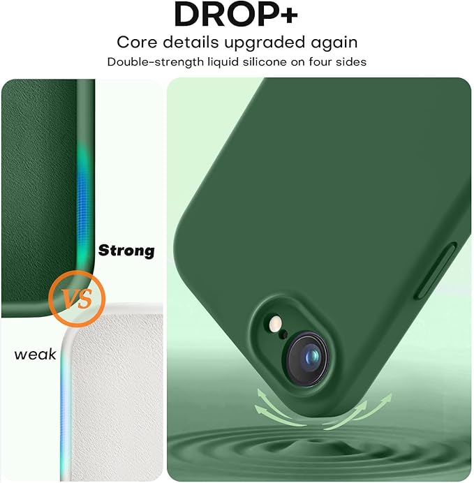 Vooii Compatible with iPhone 16e Case, Liquid Silicone Upgrade [Camera Protection] [Soft Anti-Scratch Microfiber Lining] Shockproof Phone Case for iPhone 16e 6.1 inch - Green