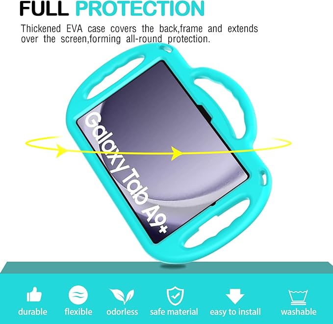 AVAWO Kids Case for Samsung Galaxy Tab A9+/A9 Plus 11 Inch 2023 Case, with Strap, Shockproof Lightweight Handle Stand 2023 Model (SM-X210/X216/X218), Turquoise