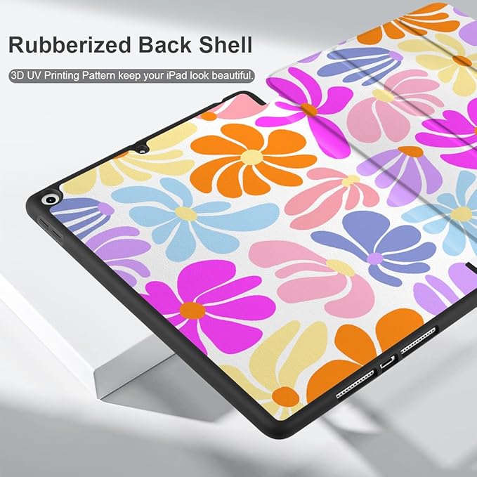 DONGKE Case Compatible with iPad 10.2 Inch 2021 2020 2019 iPad 9th/8th/7th Generation with Pencil Holder, Slim Stand Protective Case with Soft TPU Back, Auto Sleep/Wake Cover, Retro Flowers