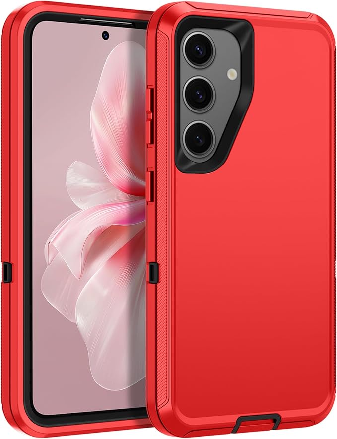 for Samsung Galaxy S24 Plus Case Heavy Duty Protective Shockproof Dropproof 3-Layer Full Body Protection [Without Screen Protector] Tough Rugged Case for Galaxy S24 Plus,Red/Black