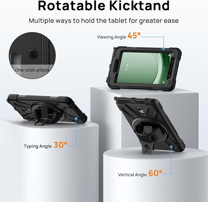 Gerutek Case for Samsung Galaxy Tab Active 5 2024/Active 3 2021 8 inch Tablet Case, Cover Protective Shockproof with Screen Protector, Pencil Holder, 360 Rotating Handle, Stand, Strap- Black