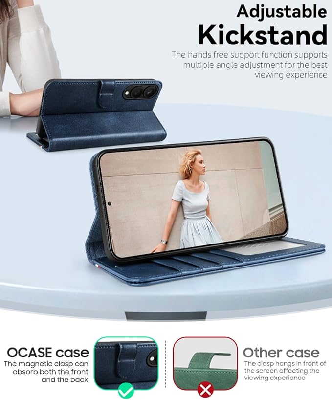 OCASE Compatible with Galaxy S25 Edge Wallet Case, PU Leather Flip Folio Case with Card Holders RFID Blocking Kickstand [Shockproof TPU Inner Shell] Protective Phone Cover 2025, Spliced Blue