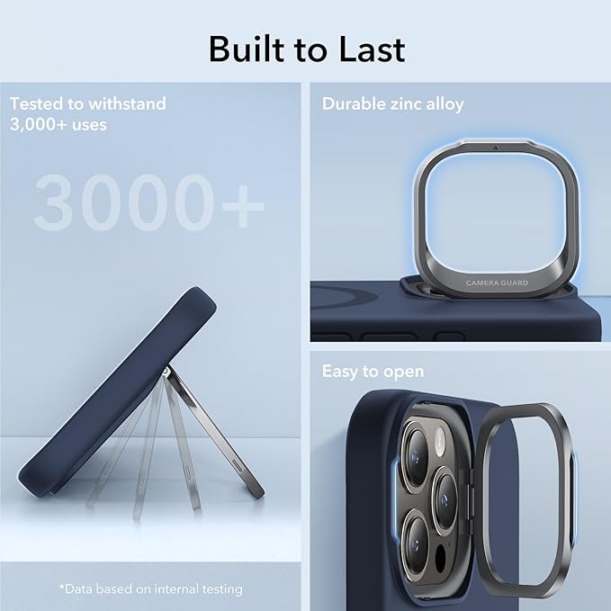 ESR MagSafe Silicone Case with Built-in Stand for iPhone 15 Pro Max - Military-Grade Protection, Camera Stash, Magnetic Phone Case, Cloud Series, Dark Blue