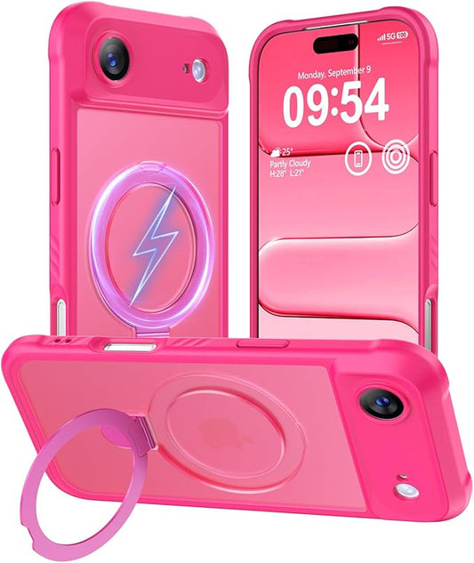 MOCCA Compatible with iPhone Air Case with Magnetic Invisible Stand [Full Camera Protection] [Compatible with Magsafe] Military Drop Shockproof Translucent Matte Phone Case Cover 6.5",Hot Pink