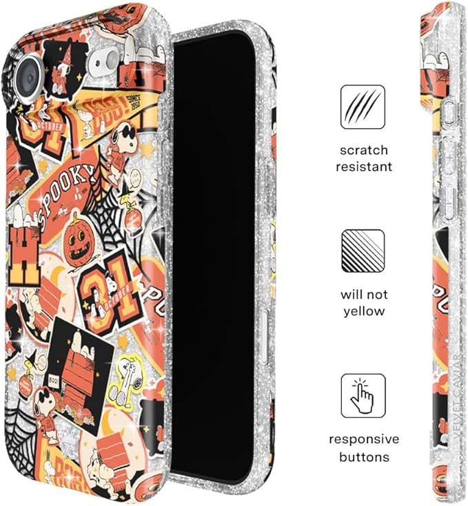 VELVET CAVIAR Case for iPhone 17 Air | Compatible with MagSafe | 10ft Drop Tested | Protective Designer Cases | Halloween Snoopy Varsity Glitter