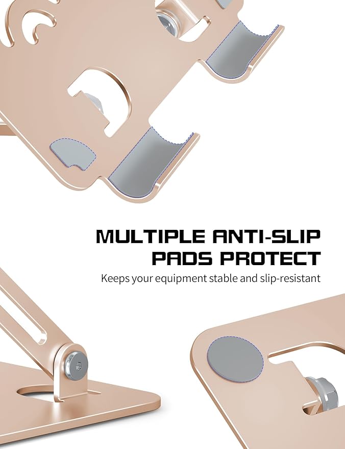 Tablet Stand, Adjustable Tablet Holder for Desk, Premium Aluminum Portable Holder for iPads, Kindle, Switch, and Smartphones, Fits 4-12" Devices Gold, Pro Size