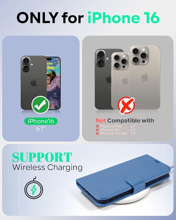 OCASE Compatible with iPhone 16 Wallet Case, PU Leather Flip Folio Case with Card Holders RFID Blocking Kickstand [Shockproof TPU Inner Shell] Phone Cover 6.1 Inch 2024, Light Blue