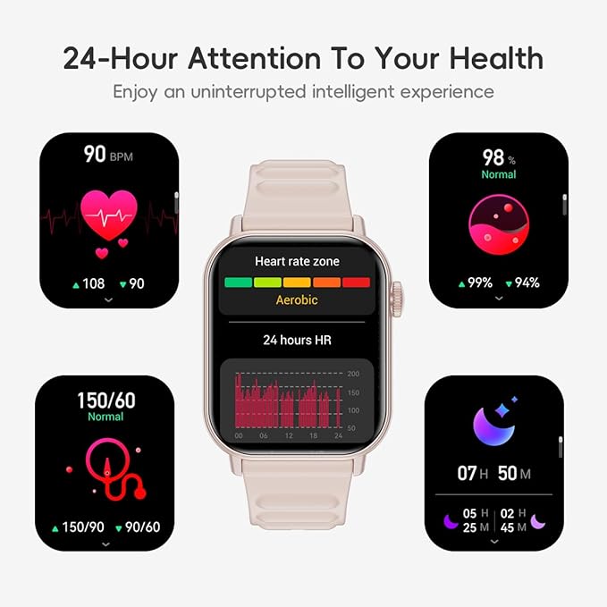 Smart Watch Sports Pedometer Fitness Tracker, Bluetooth Call Heart Rate Blood Oxygen Sleep Monitor, 100 Sports Modes Waterproof for iOS Android Men's Women's Smart Watch (Pink)